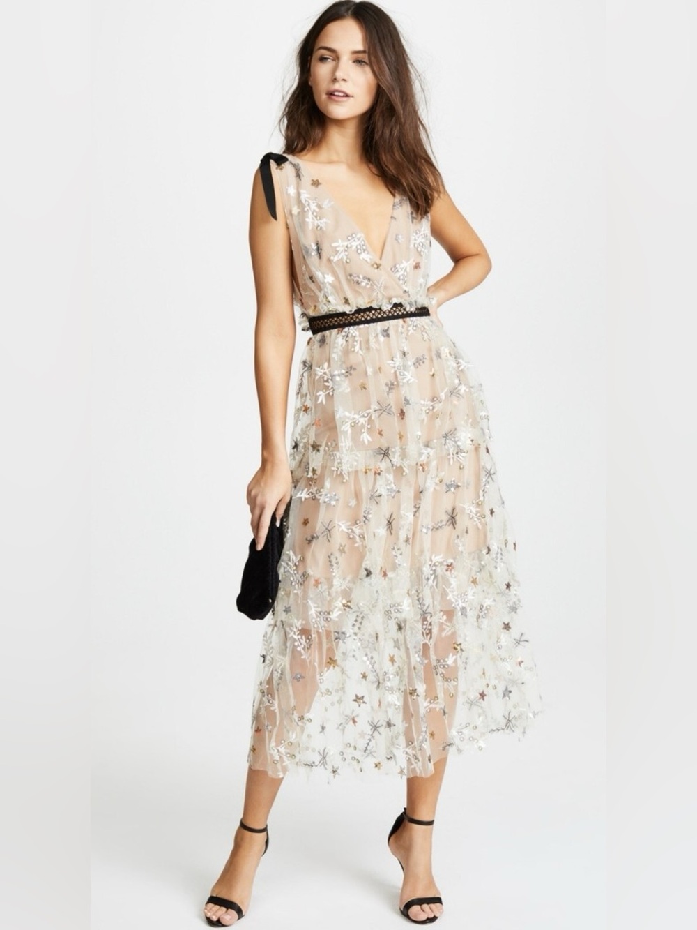 Self-Portrait Star Mesh Midi Dress - Picture 2 of 8